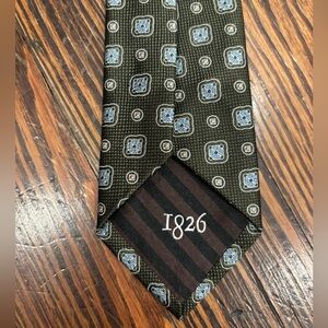 Black Brown 1826 Geometric 100% Silk Mens Neck Tie NWOT